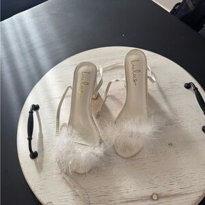 Lulu's Cream Feathered Heels